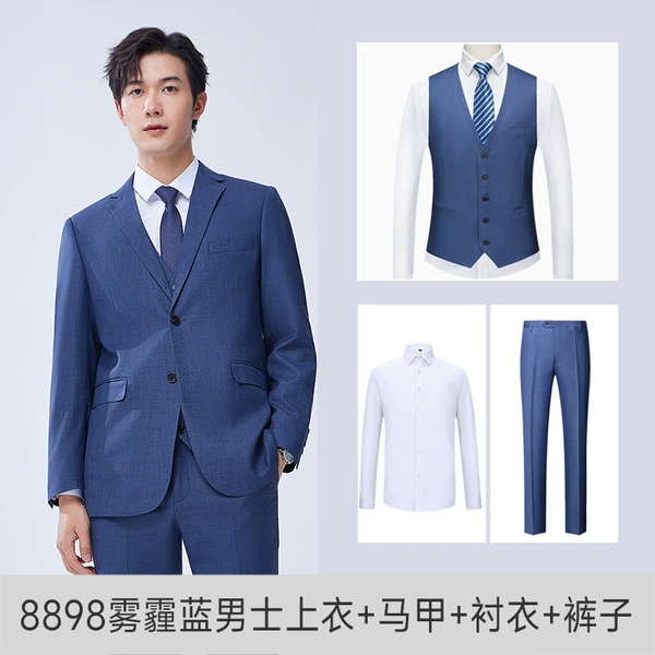 Male haze blue suit+shirt+pants+vest