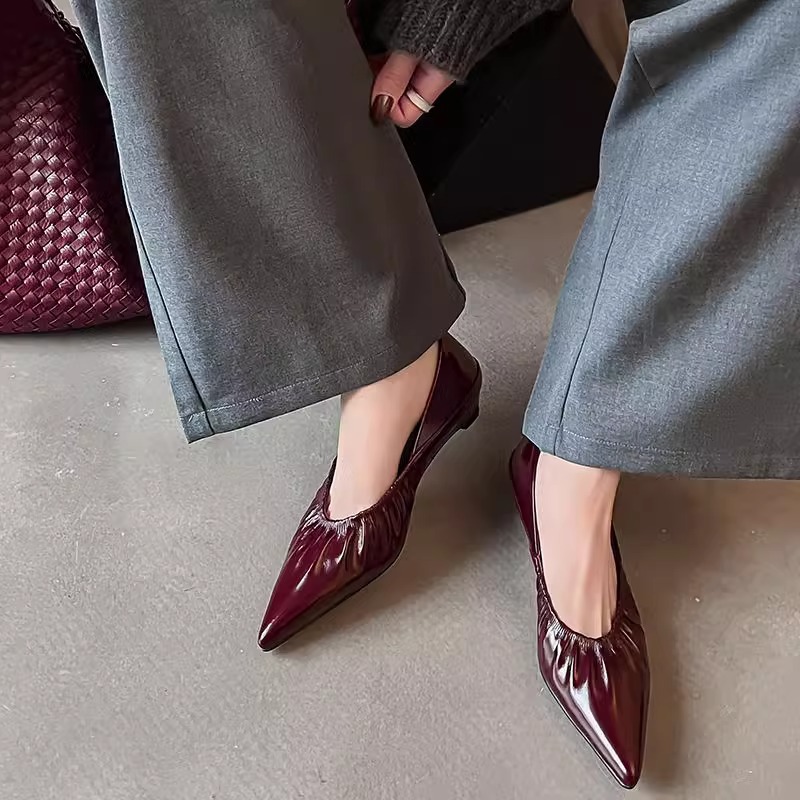 ~sheepskin Version Spring And Summer Sexy Pointed Toe Pleated Soft...