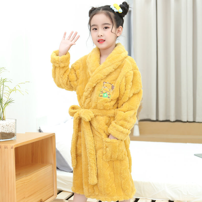 어린이 플란넬 나이트가운 소녀 가을과 겨울 큰 어린이 산호 양털 목욕 가운  잠옷 여아 집 옷