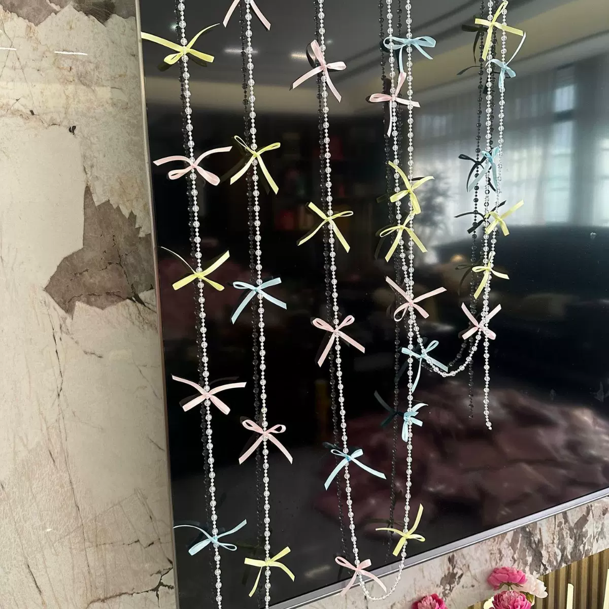 跨境新品ins芭蕾风蝴蝶结珠帘珠串梦幻门帘少女心网红店橱窗装饰