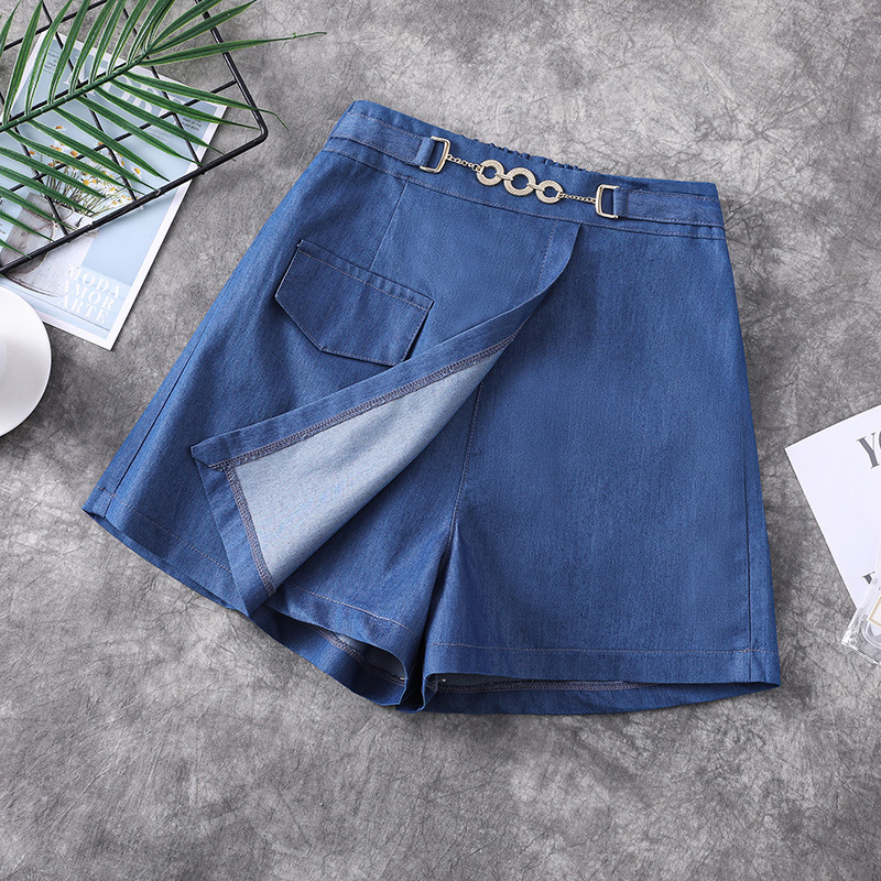 夏季薄款褲裙大碼微胖mm高腰天絲短褲女四分軟牛仔褲寬松闊腿裙褲