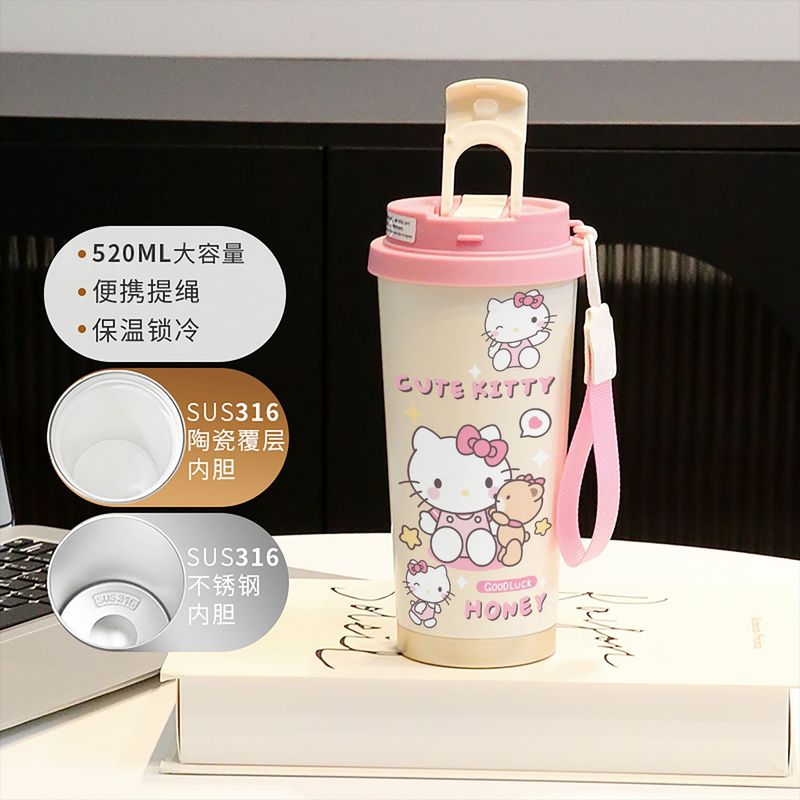 新款童趣咖啡杯316不锈钢保温杯卡通带吸管杯子双饮高颜值喝水杯|undefined