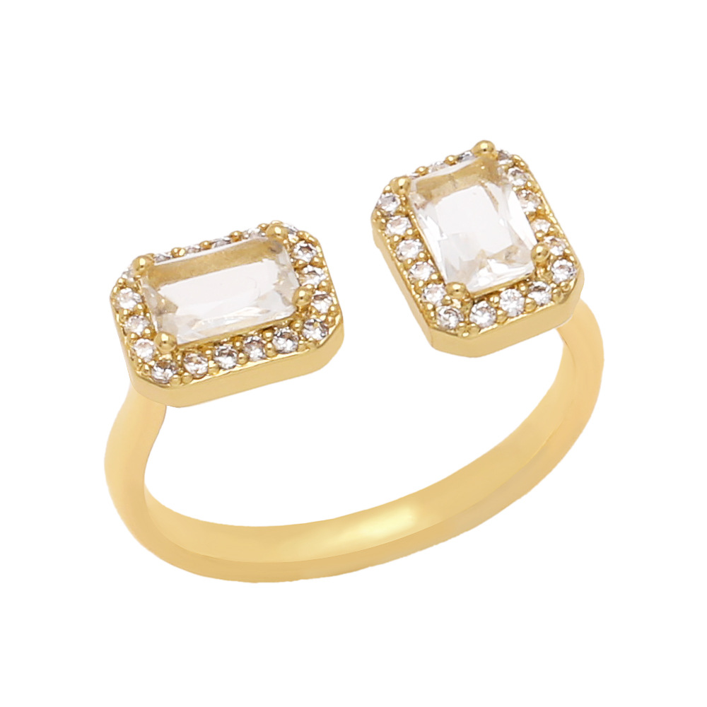 Simple Geometric Copper 18K Gold-plated Square Color Zircon Ring