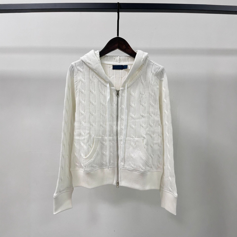 American R Family Pony Logo Embroidered Hooded Twist Cardigan Zipper Jacket Women's 25-Year Autumn and Winter Slim Knitwear