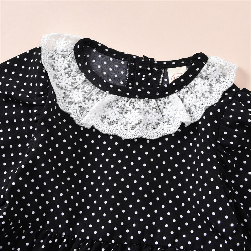 Black Polka Dot Dress Long-sleeved Lace Sweet Princess Dress display picture 4