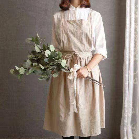 Estilo coreano japonés estilo preppy restaurante barista leche tienda de té floral ropa de trabajo artístico delantal algodón sobretodo delantal