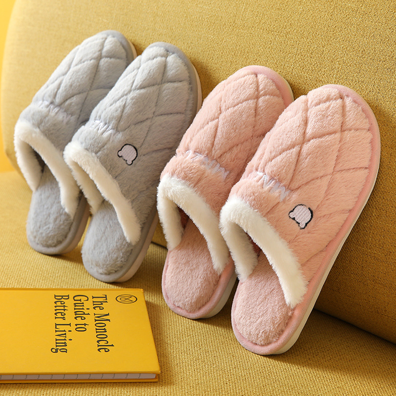 Factory Cotton Slippers for Women, Autumn and Winter Home Use, Warm Slippers, Non-Slip Floor, Plush, Soft, Home Leisure