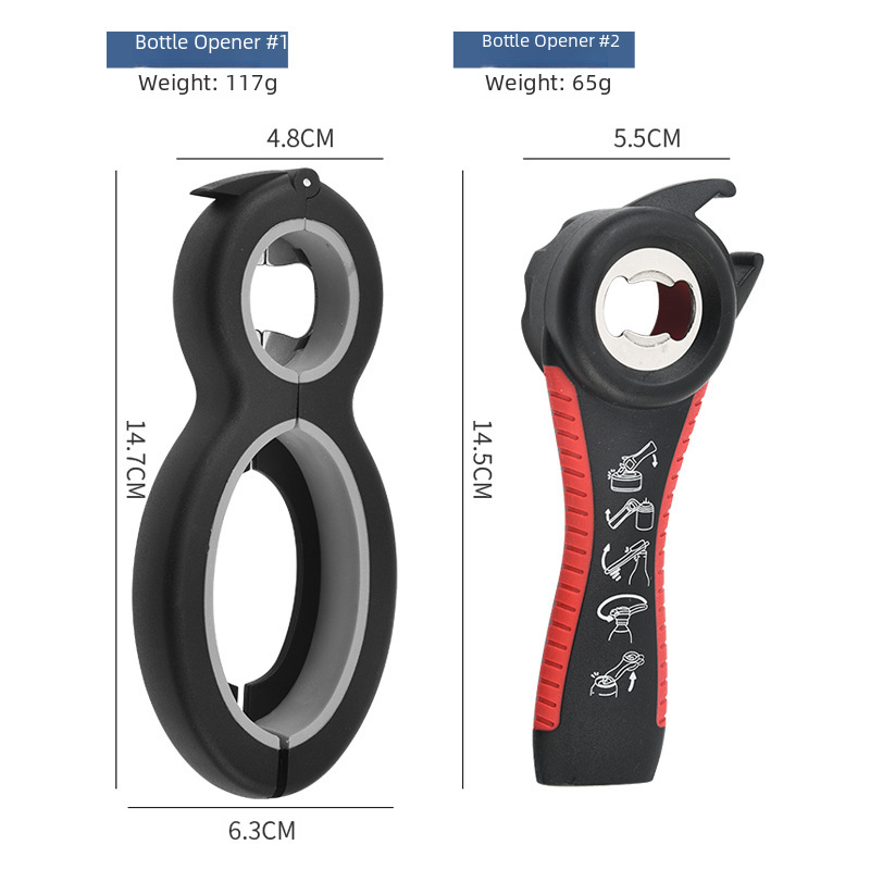 (2개) 창의적인 6 대 1 다기능 병따개 주방 가제트는 스테인레스 스틸 맥주 병따개 도매를 열 수 있습니다.