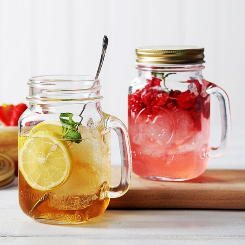 Glass cup transparent with handle household use for brewing tea, milk, juice, rooster cup no lid mason jar