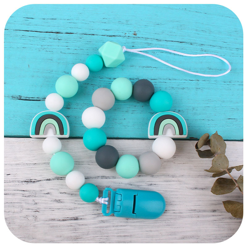 Nuevo bebé dibujos animados colorido rojo silicona teether bebé teether palo pezón cadena anti-gota Cadena de juguete teether