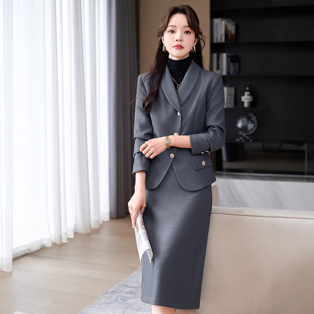 국경 2024 가을 새 원피스 통근 전문 세트 여성 짧은 재킷 원스텝 스커트 우아한 여신 팬