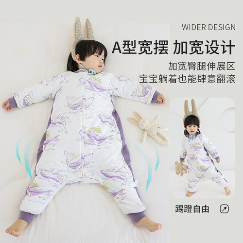 Four-layer and six-layer bamboo cotton gauze baby sleeping bag with split legs for summer, spring and autumn baby all-in-one anti-kick quilt children's sleeping bag
