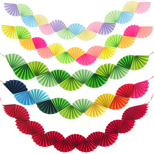 Birthday Party Fan-Shaped Garland Cross-Border Background Decoration Paper Fan Banner Party Garland Arrangement Props Store Hanging Decorations