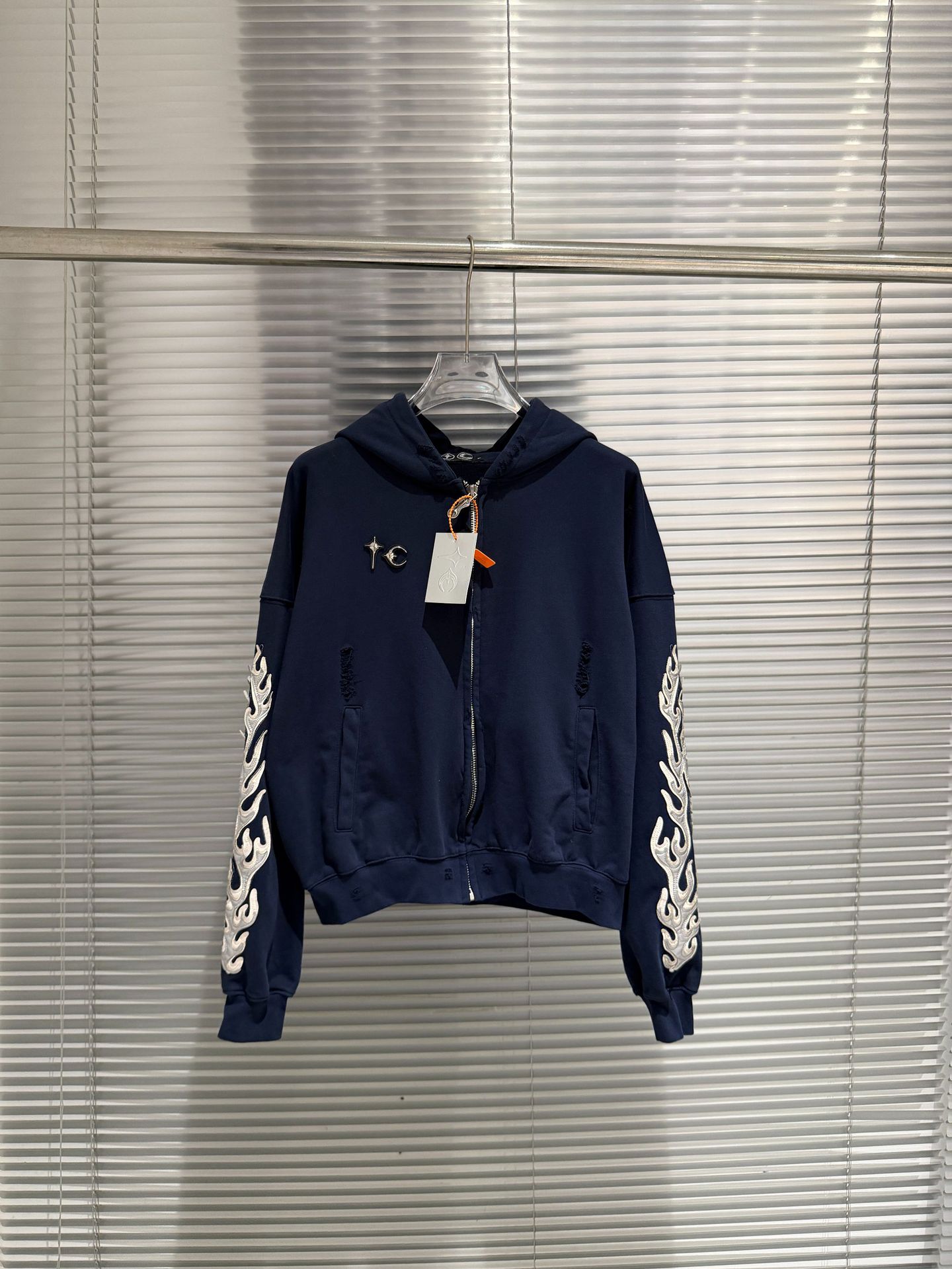 GMABCD Unisex Distressed Embroidered Zip-Up Hoodie – Relaxed Streetwear Jacket - detail 26