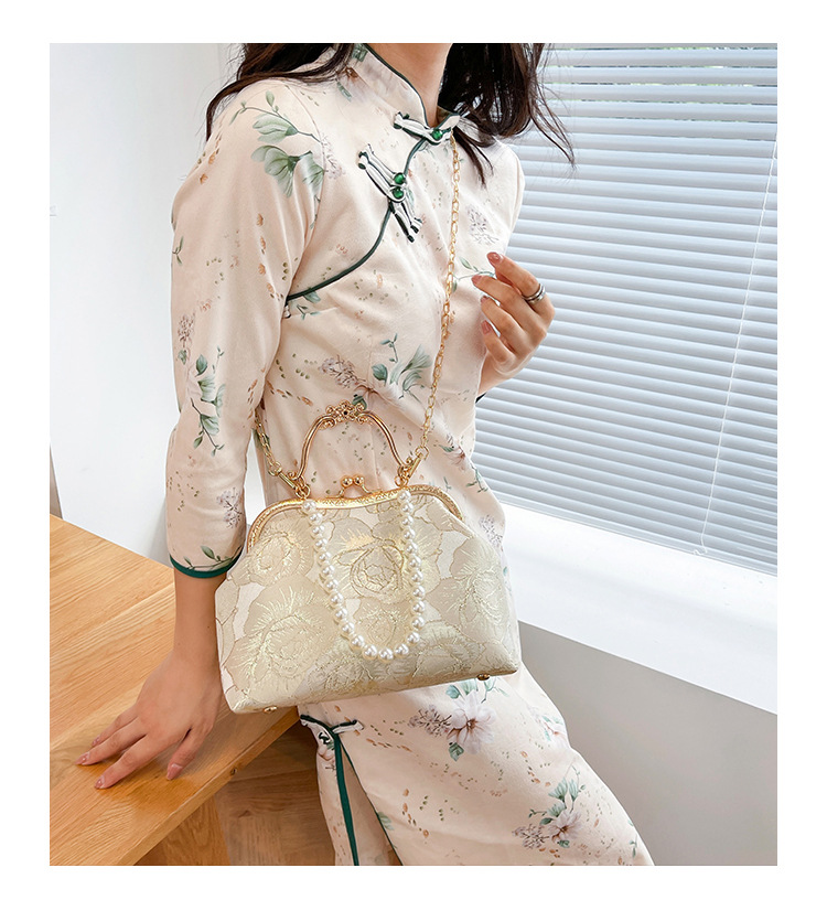 Grouss Kapazitéit Spitzeklammer Damentasch Handtasch Schëllertasch Cheongsam Tasch High-End Kaddo Antik Tasch Perl Handtasch_voghion.com