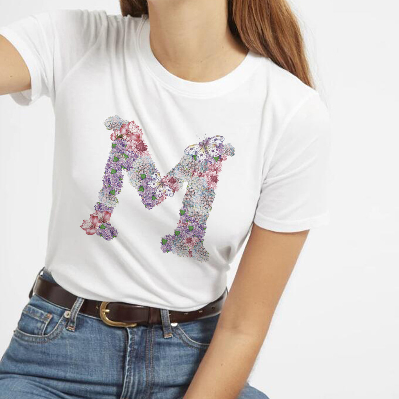 butterfly 26 letters printed short-sleeved t-shirt  NSATE61007