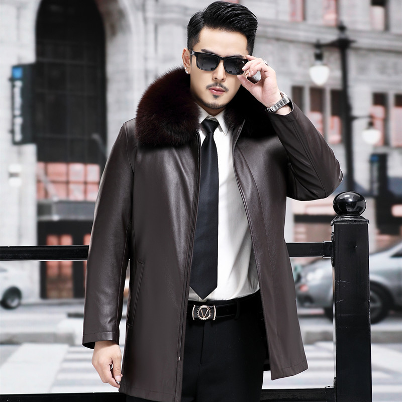 Haining sheepskin genuine leather jacket men's overcoat fur coat…