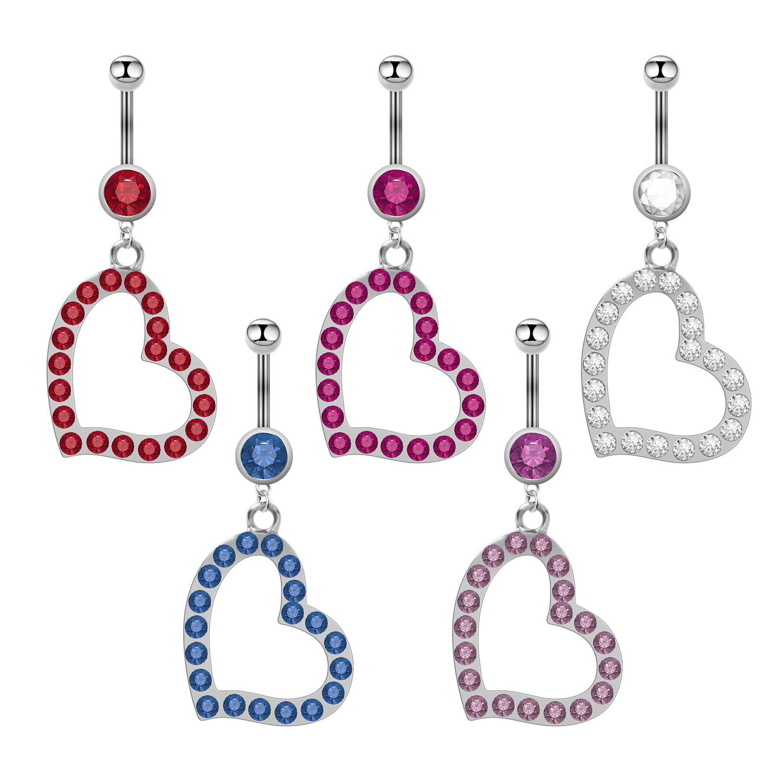 Piercing nombril acœur en acier inoxydable avec diamants_voghion.com
