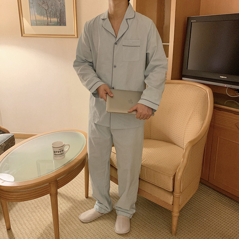 Product details picture_actual shot#new product#men's comfortable and loose striped early autumn pajamas and home clothes set