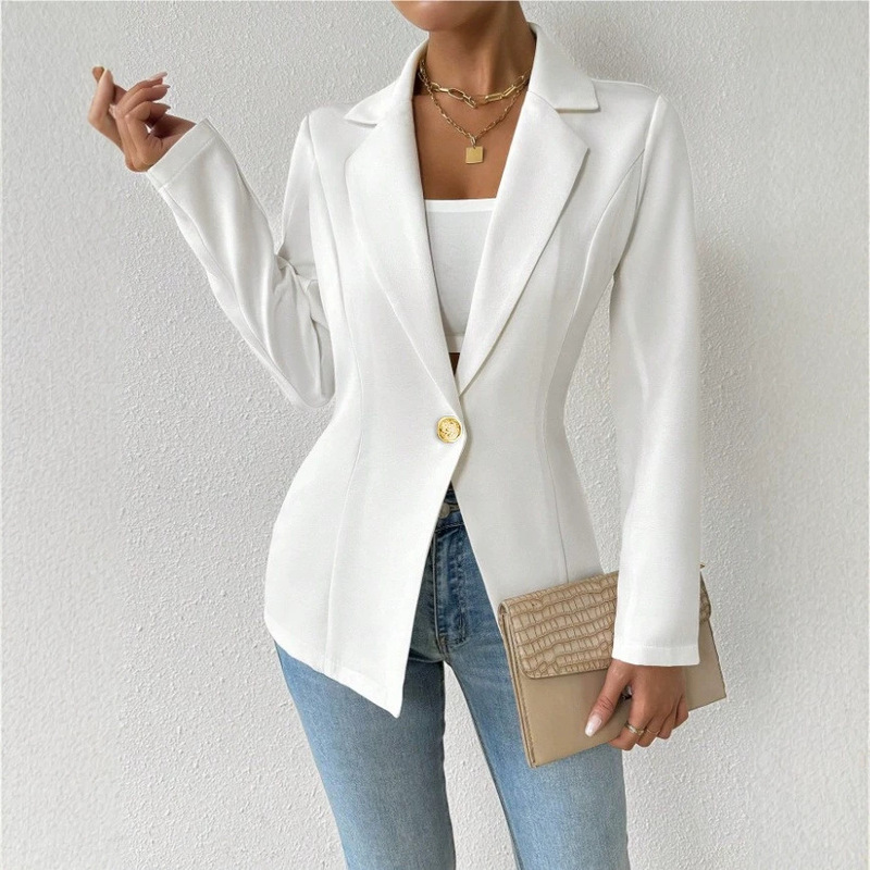 New Amazon cross-border European and American women's fashion elegant long-sleeved suit with a long waistband and solid color New Amazon cross-border European and American women's fashion elegant long-sleeved suit with a long waistband and solid color
