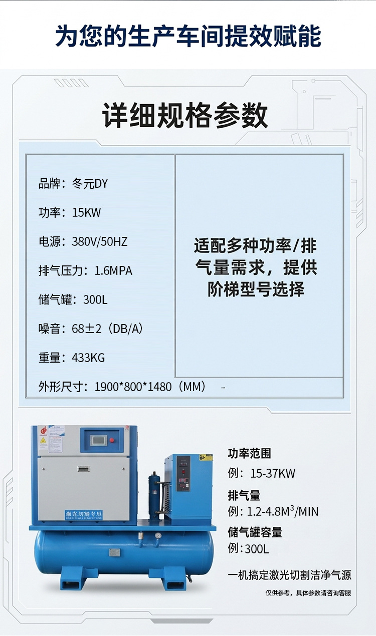 15KW16kg integrated screw air compressor for laser cutting permanent magnet variable frequency air compressor