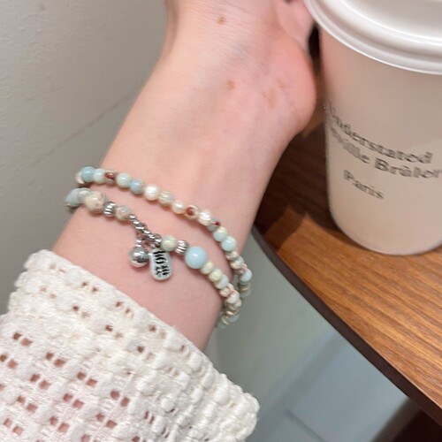 New Chinese-style Shoushan Stone Beaded Bracelet Women's Light Luxury Unique Design Retro Elegant Double-Layered Stacked Bracelet Jewelry