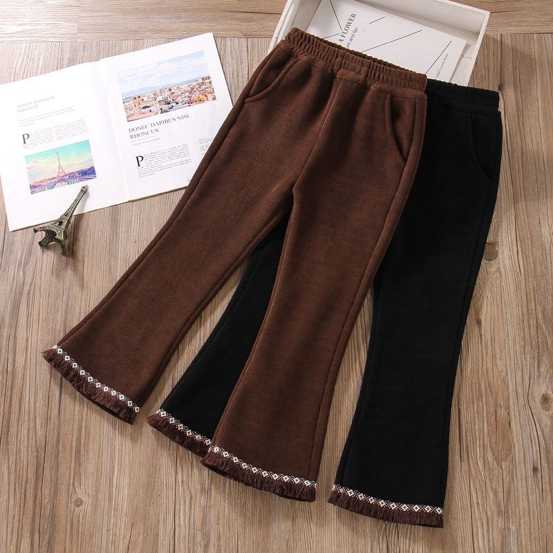 소녀 바지 겨울 기모 두꺼운 따뜻한 인터넷 빨간색과 검은 색 다크 브라운 서양식 겨울 한 조각 양털 바지 중 큰 어린이 용 바지