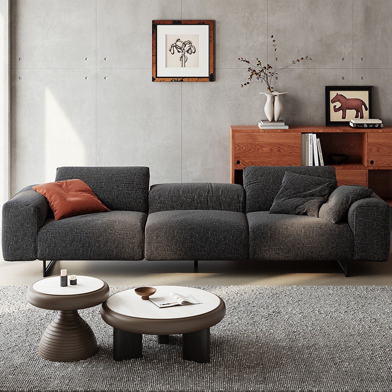 Italiano simple sofá de tela recta gran sala de estar algodón gris oscuro sofá cuadrado sofá de casa de alojamiento sofá