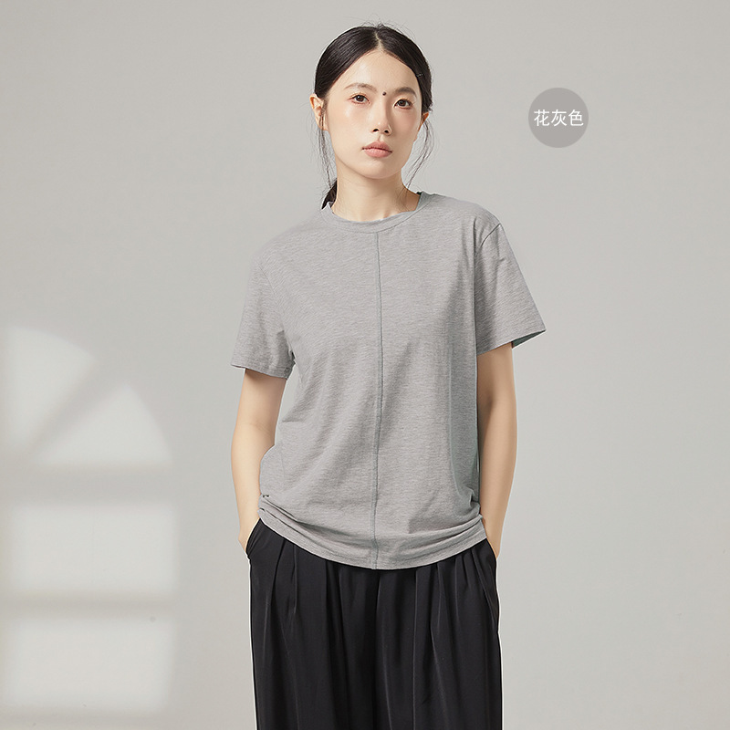 现代舞百搭简约圆领短袖上衣女款春夏季休闲健身修身纯色T恤|undefined