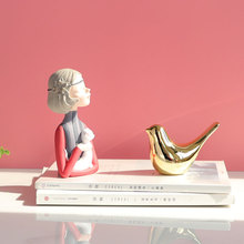 北欧创意金色陶瓷小鸟摆件现代简约客厅家居软装饰品桌面摆设批发