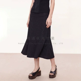 垂感三醋酯酸拼接半身裙女 TH 理论家斜裁高腰显瘦气质通勤女裙