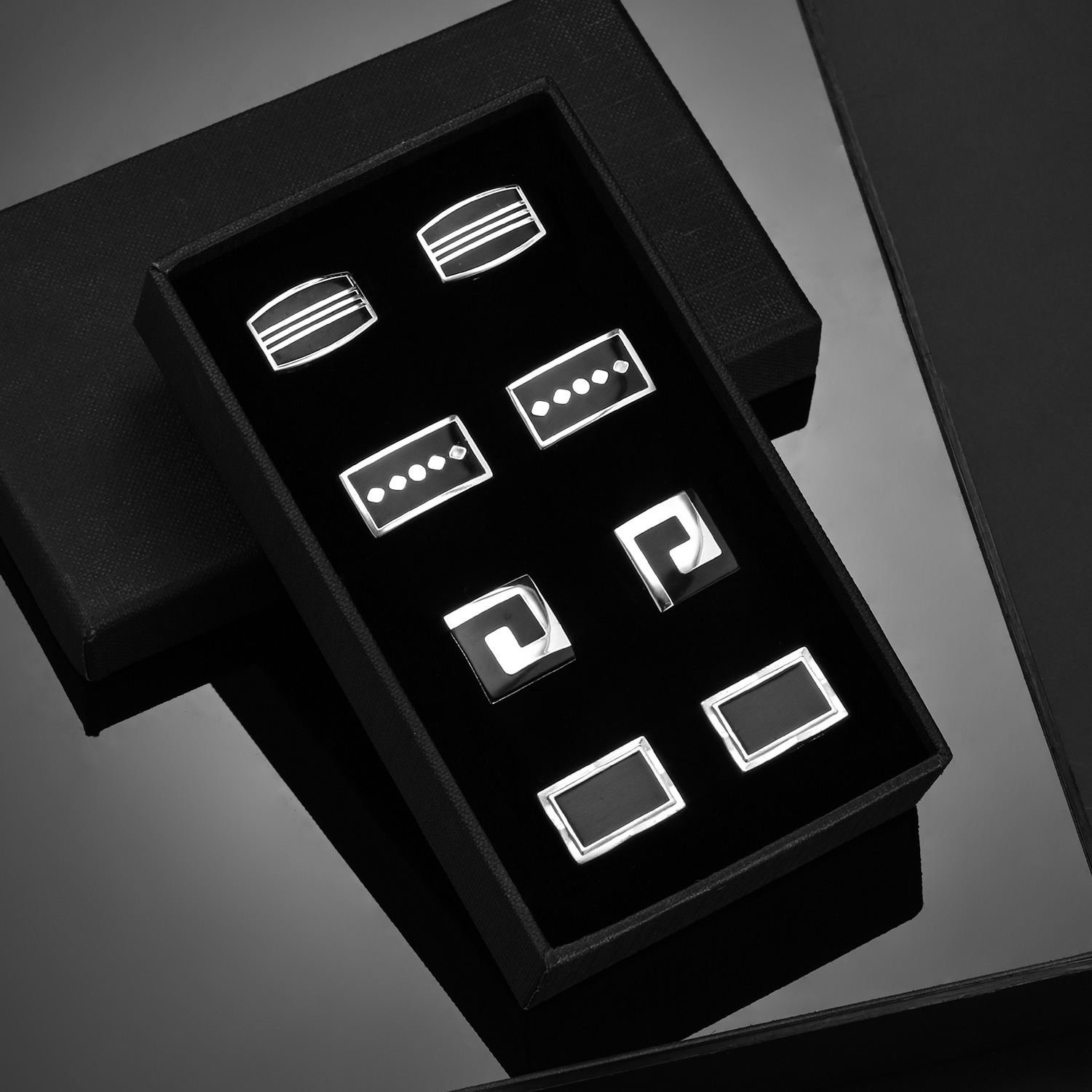 Dali Business Men's Cufflinks Set of Four Black Striped Square Cufflinks Fashion French Style Shirt Cufflinks