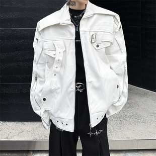 Free Shipping American Style Retro High Street White Leather Jacket Men's Spring and Autumn Fashion Brand Niche Short Bearer Suit