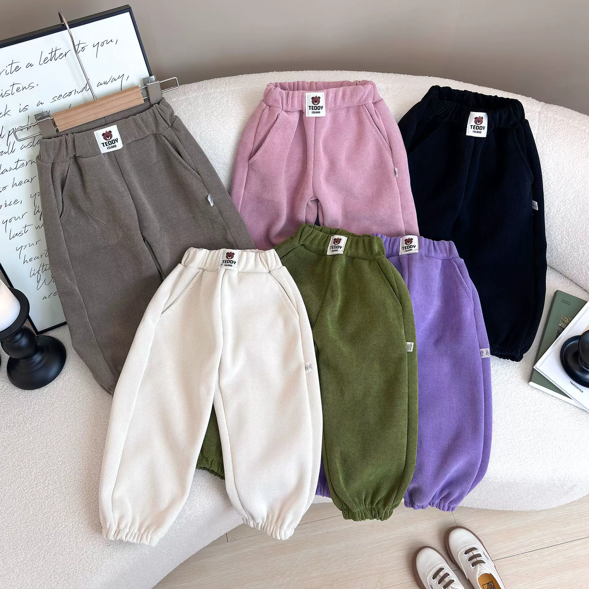 儿童春季裤子韩版男童运动裤中大童外穿条绒卫裤女童柔软亲肤童裤