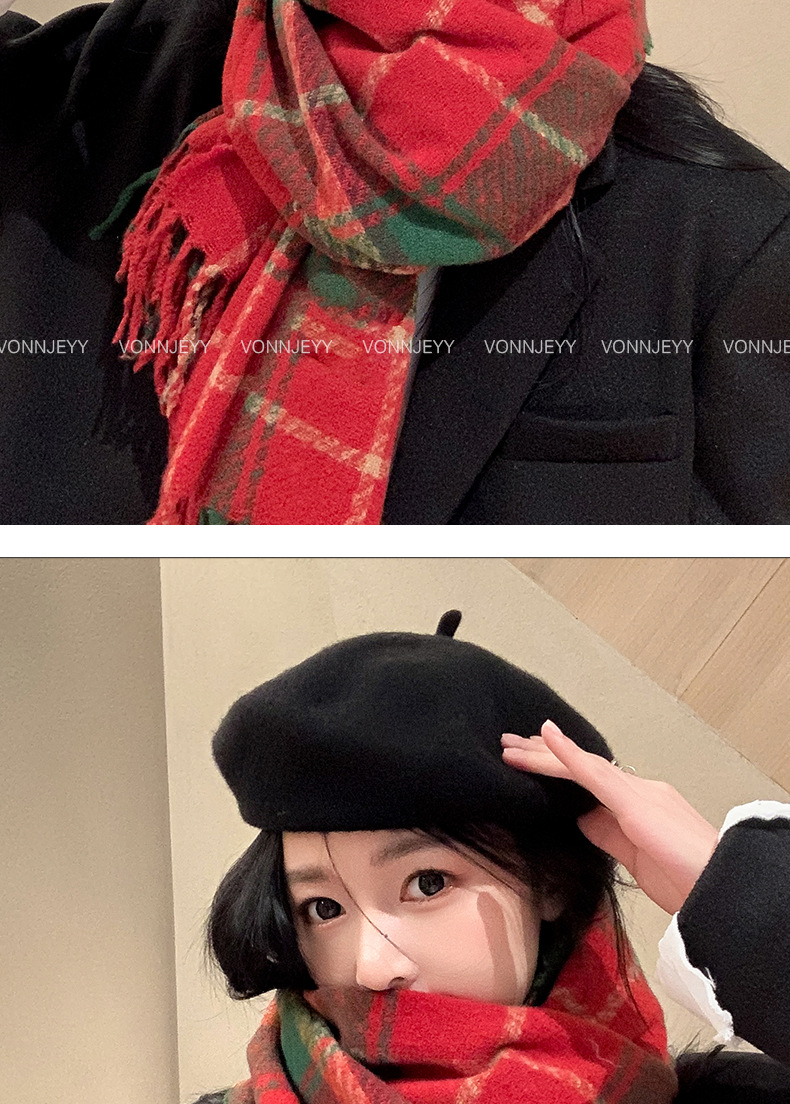 Regalo di Capodanno: sciarpa scozzese con nappe rosse natalizie, sensazione invernale di alta qualità per le donne, caldo scialle coreano, sciarpa spessa_voghion.com