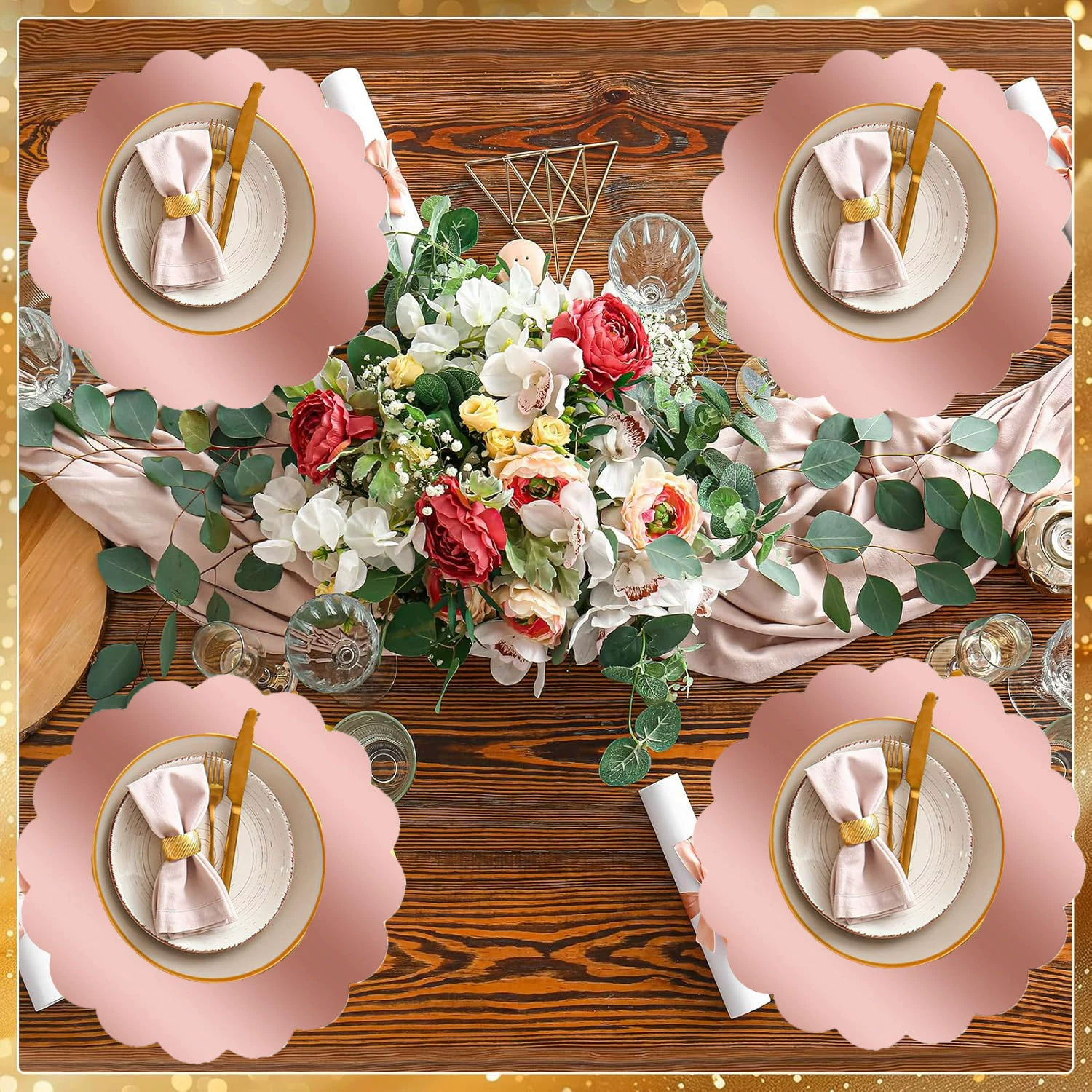 Одноразовые бумажные салфетки в форме веера из розового золота Amazon для свадеб и ужинов, украшения стола для семейных вечеринок