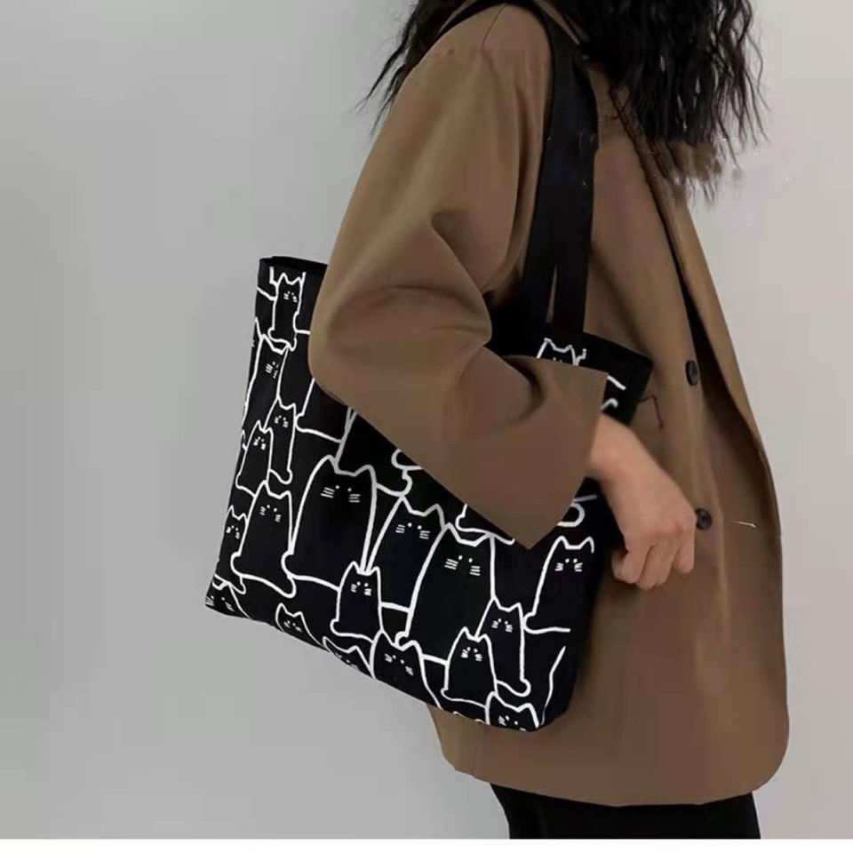 가방 여성 2022 새로운 한국 스타일 유행 어깨 캔버스 가방 대용량 하라주쿠 일본 ULZZANG 쇼핑백