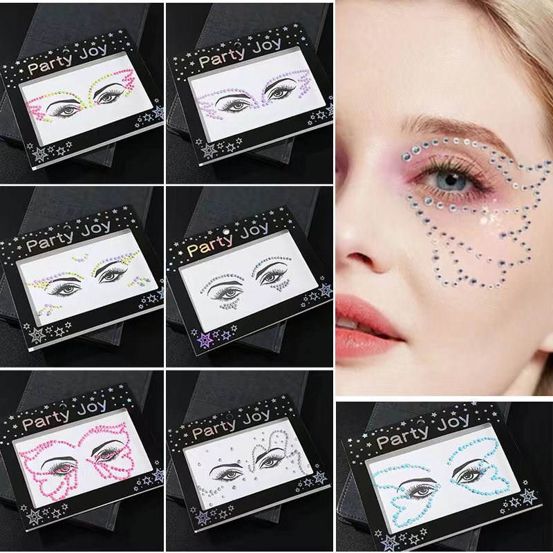Cross-Border Temporary Tattoo Stickers with Glue-Free Eyebrow Stickers, Eye Stickers, Forehead Face Stickers, Resin Self-Adhesive Butterfly Eye Makeup Stickers