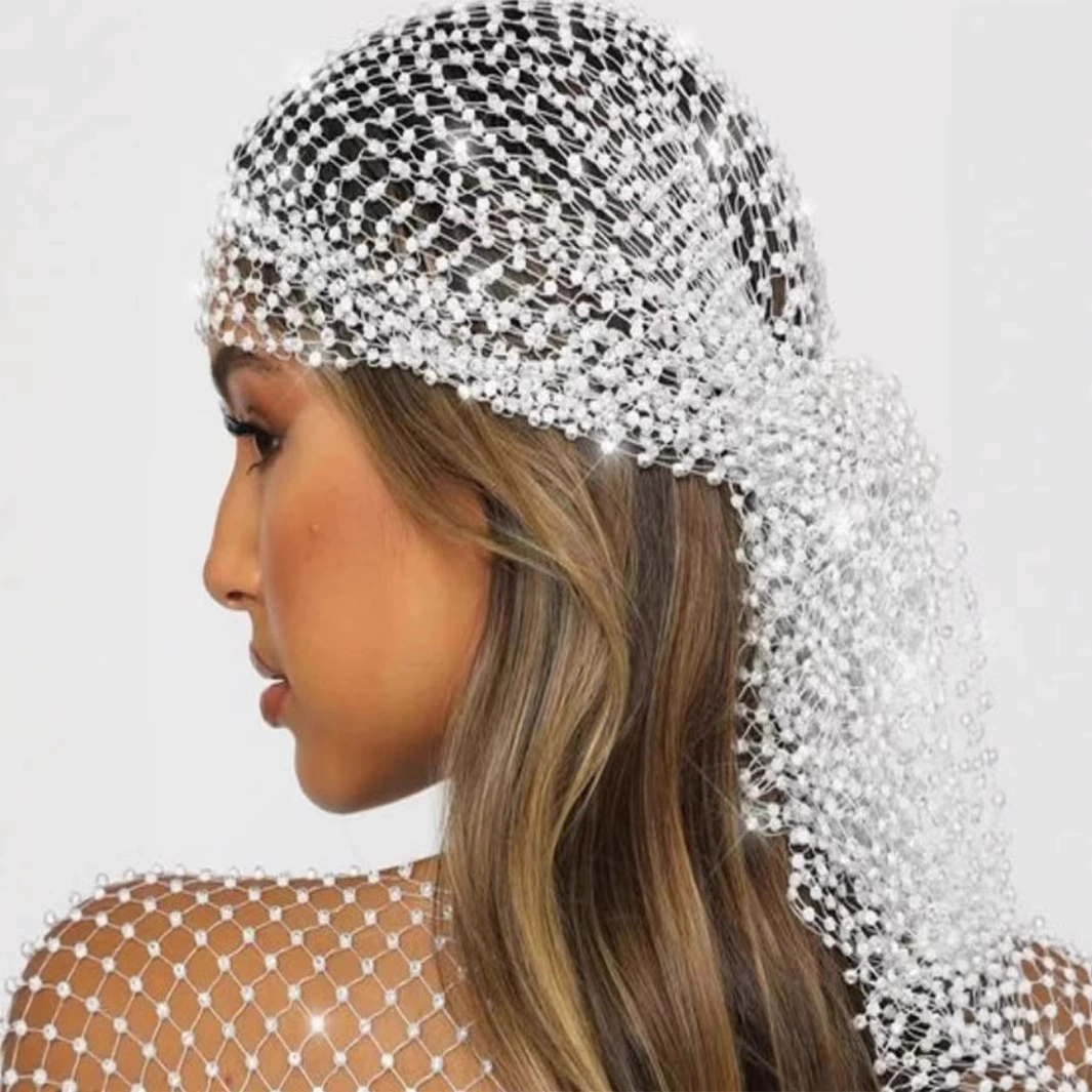 Европейская и американская трансграничная популярная на Amazon флэш-платок с ромбовидной сеткой, шапочка для волос, прозрачная ажурная сетка со стразами, полая пиратская шляпа, головной убор
