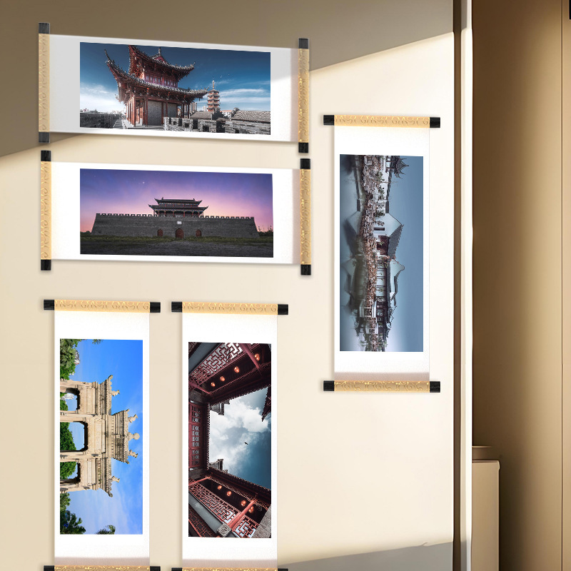 旅游打卡纪念品卷轴冰箱贴中国木质古建筑牌坊文创软磁冰箱贴批发