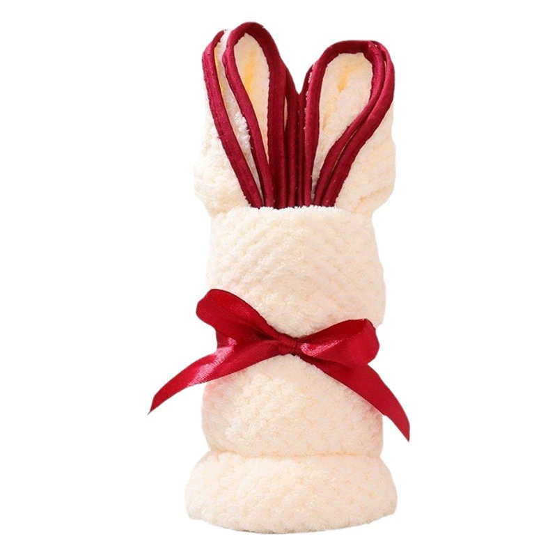 Сувенирное полотенце из кораллового флиса, квадратное, в подарочной коробке, для свадьбы, праздника, торжества, на полнолуние, Рождество, с изображением кролика и медведя