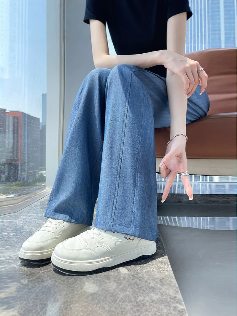 Quần culottes nữ ống rộng cạp cao chất liệu mềm mỏng mùa hè — màu xanh nhạt