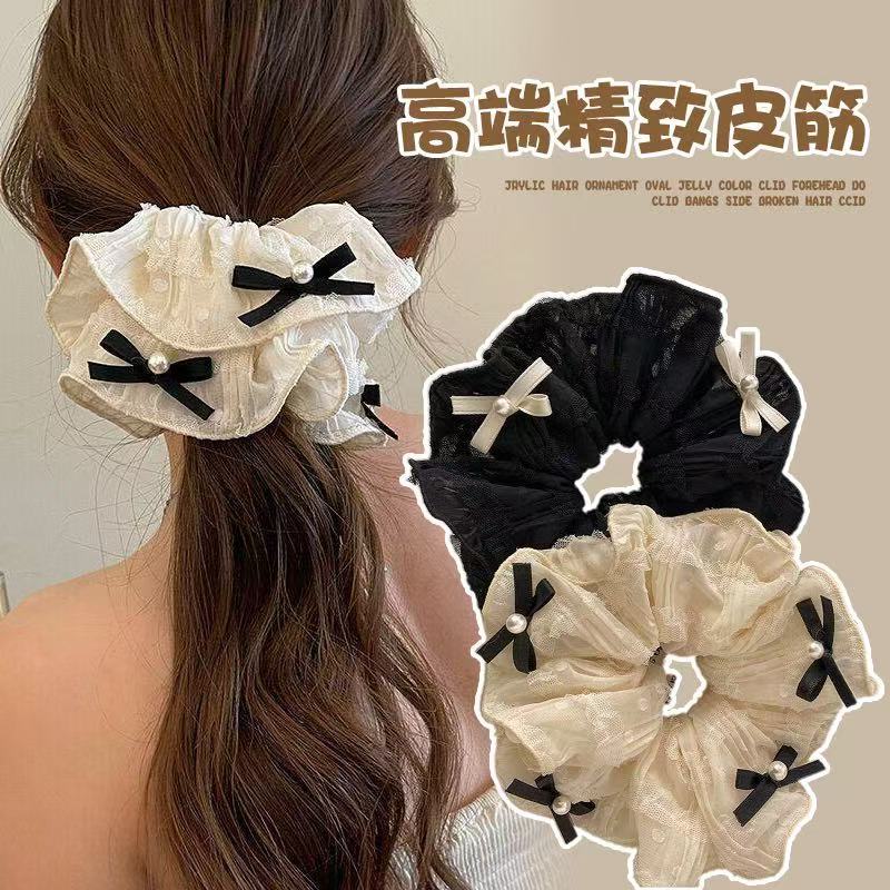 5712 진주 작은나비머리끈-블랙원형(17cm)