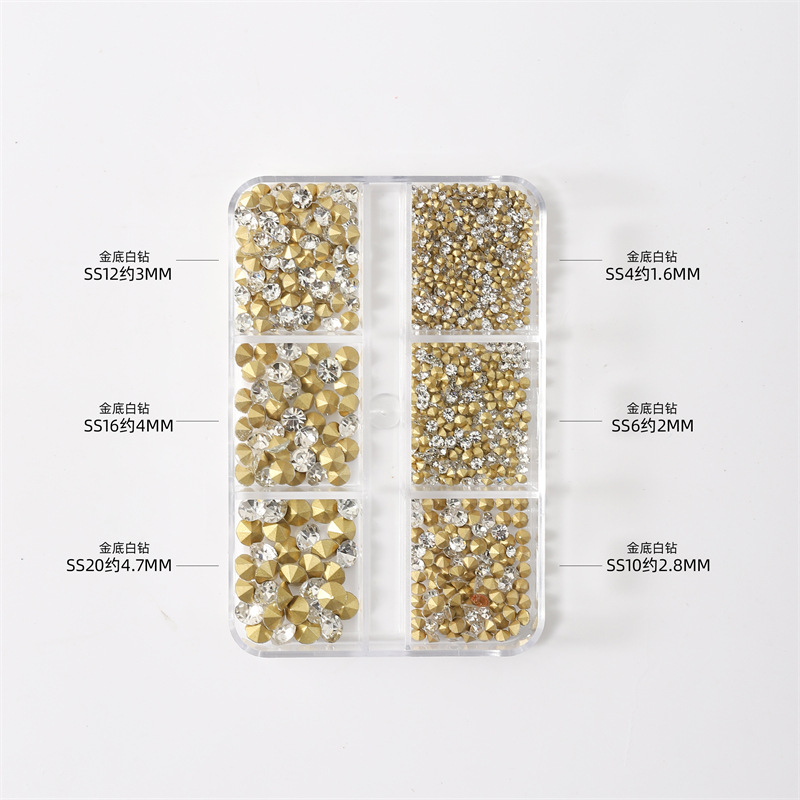 Internet celebridad nuevo estilo manicura pila diamante 6 rejilla en caja blanco rosa puntiagudo inferior diamante rhinestone nail joyería al por mayor