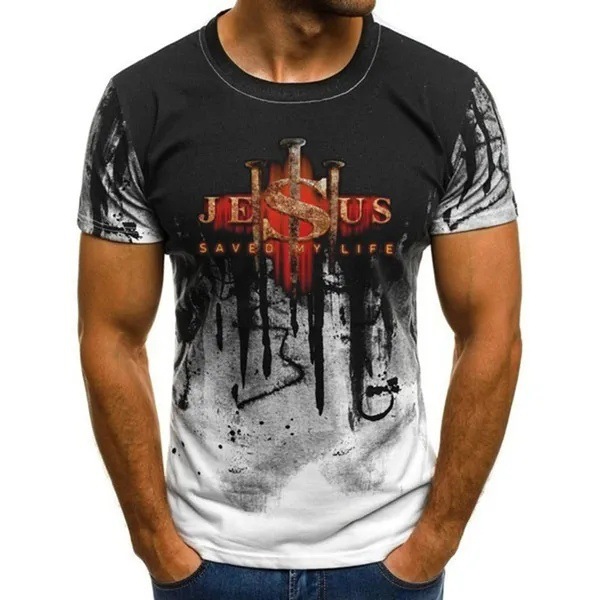 Pascua Jesús gradiente lema 3D impresión verano casual suelto cuello redondo manga corta hombro transpirable camiseta para hombre
