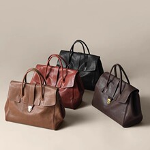 裘真新款手提公文包女士高级感皮包包复古大容量通勤包女包大容量