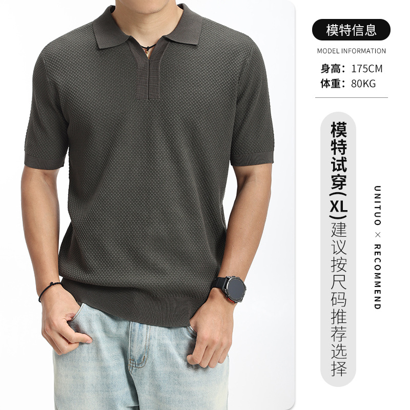 Lujo ligero viejo estilo de alta sensación gaviota cuello de hielo de punto camiseta polo hombre de negocios con camiseta de cuello de manga corta Paul
