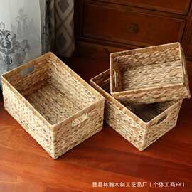 日系手工编织收纳篮桌面书本文具储物筐方形儿童玩具整理篮衣物筐