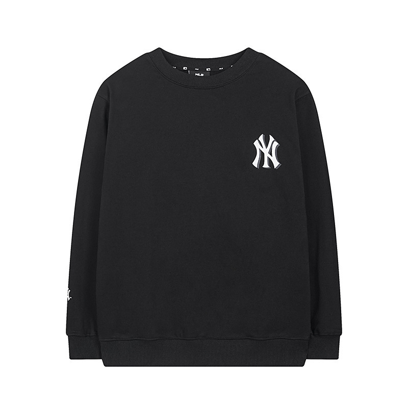 潮牌MLB/NY洋基队复古牛仔波普老花印花男女情侣同款圆领套头卫衣|undefined