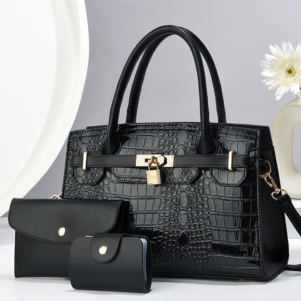 Taizhou bolso de mujer bolso de mano bolso de madre e hijo bolso de tres piezas con patrón de cocodrilo bolso de mensajero de un solo hombro bags